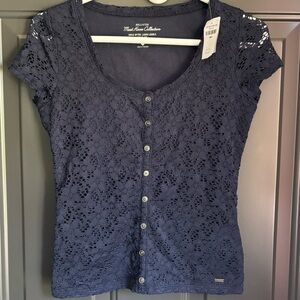Hollister Dark Blue Lace Blouse
